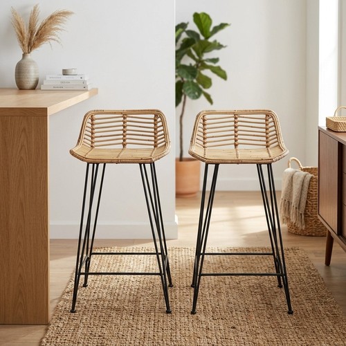 Natural rattan bar stools - 2, x