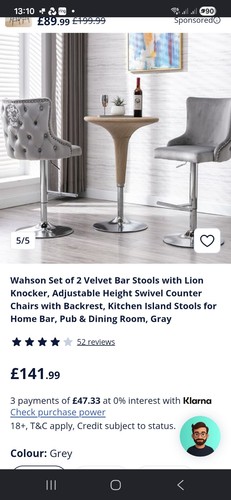 Grey velvet breakfast bar - grey,